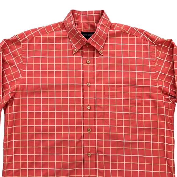 Scott Barber Mens Plaid Long Sleeve Orange Cotton Casual Button‎ Down Shirt L - Picture 2 of 11
